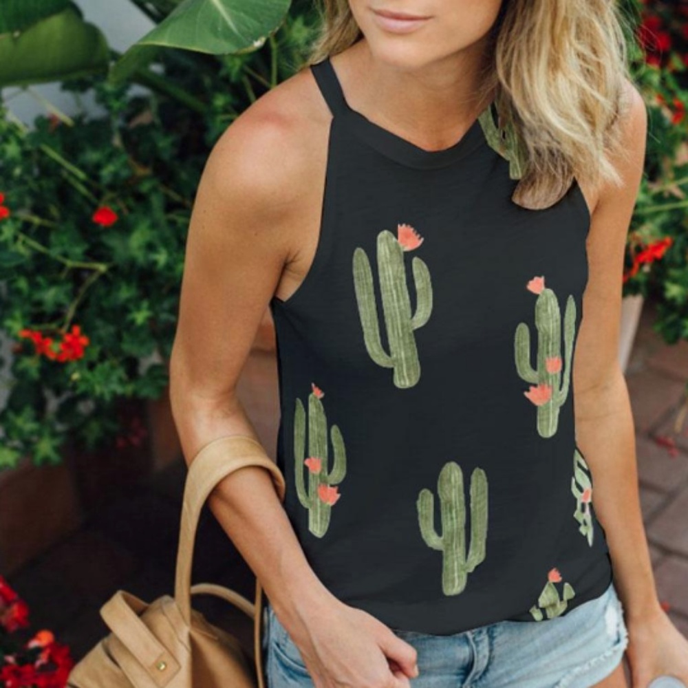 🌵Boho Cactus Tank in Black